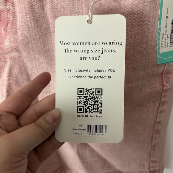 1822 Denim Women’s 14W High Rise Annabeth Roll Short Pink Stretch Summer - Picture 7 of 12